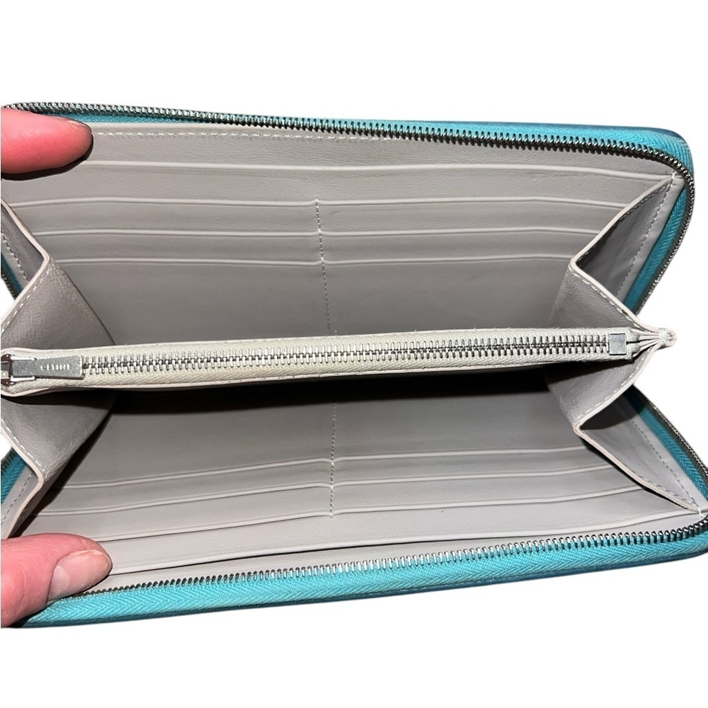 EUC Celine Large Zipped Multifunction Long Wallet Blue Leather Silver Hardware - Picture 11 of 15